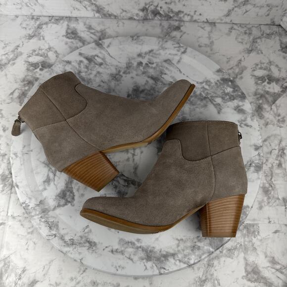 Garnet Hill Womens Gianna Back Zip Heeled Ankle Boots Size 8 Taupe Suede Italy - Picture 5 of 9